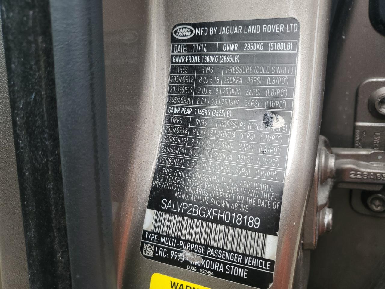 LAND ROVER RANGE ROVER EVOQUE PURE PLUS 2015