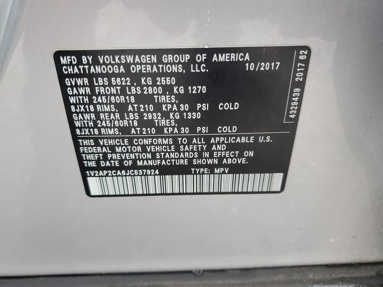 VOLKSWAGEN ATLAS S 2018