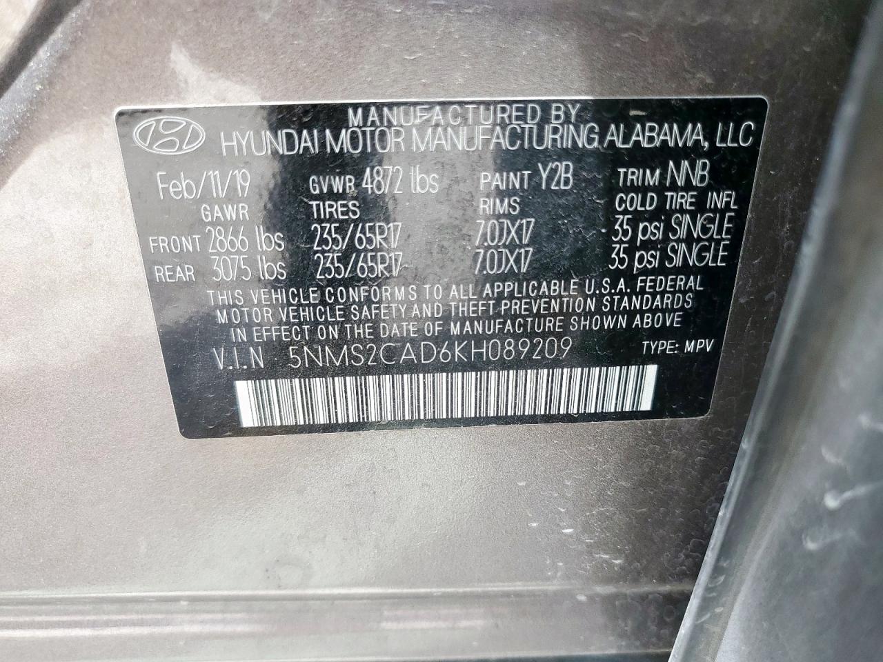 HYUNDAI SANTA FE SE 2019