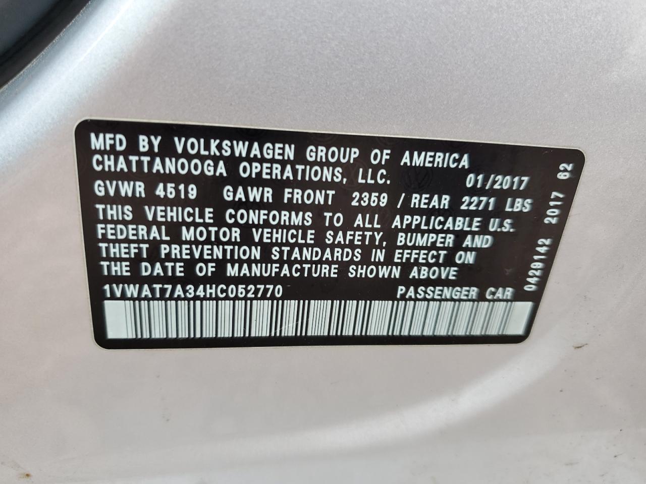 VOLKSWAGEN PASSAT S 2017