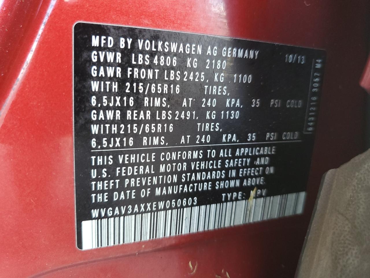 VOLKSWAGEN TIGUAN S 2014