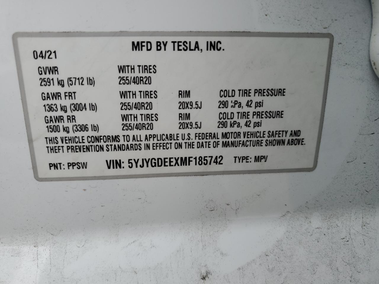 TESLA MODEL Y AWD DUAL MOTOR 2021