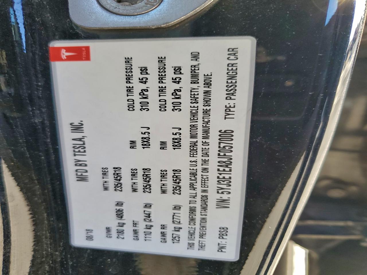 TESLA MODEL 3 RWD LONGE RANGE 2018