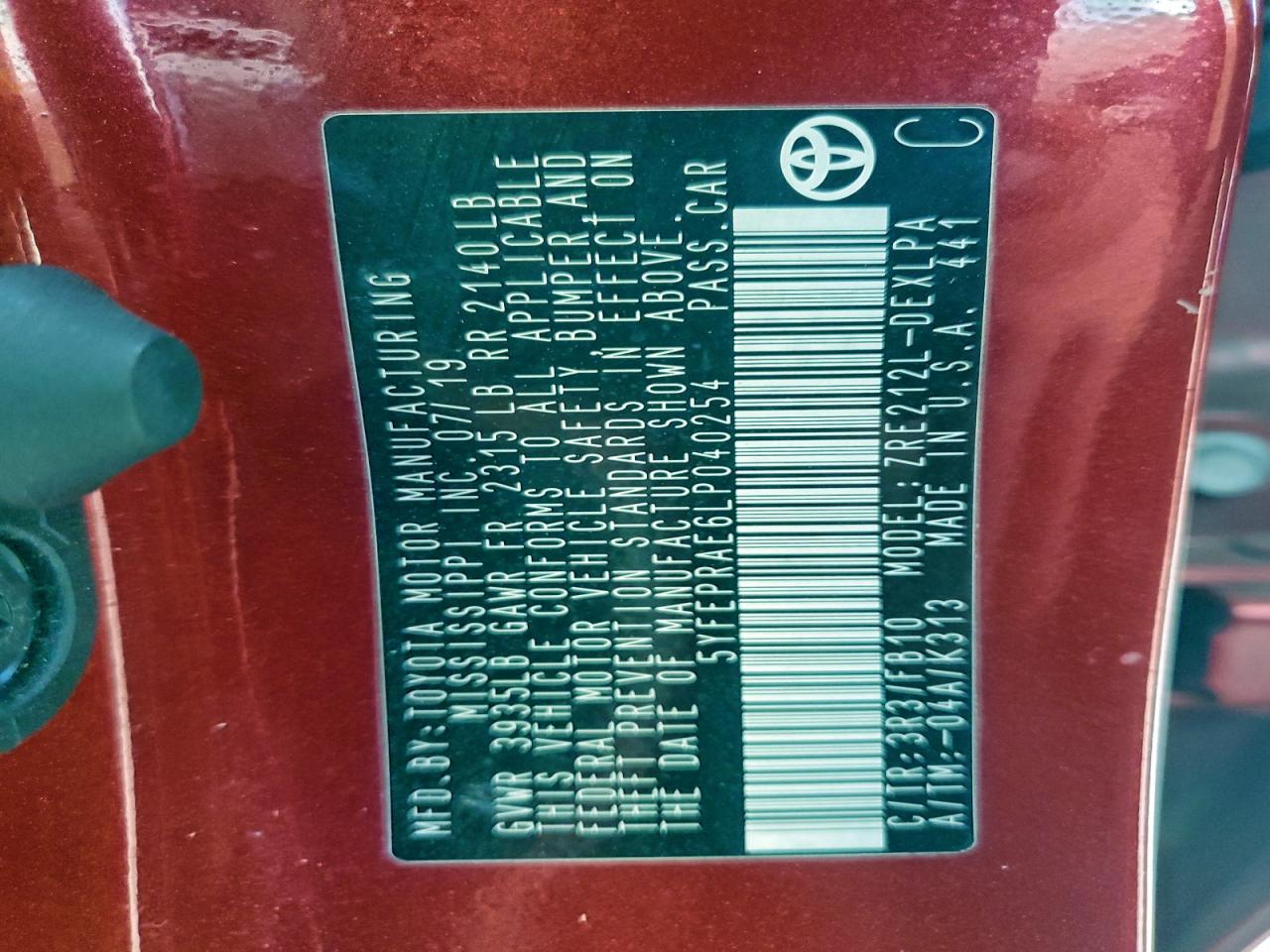 TOYOTA COROLLA LE 2019