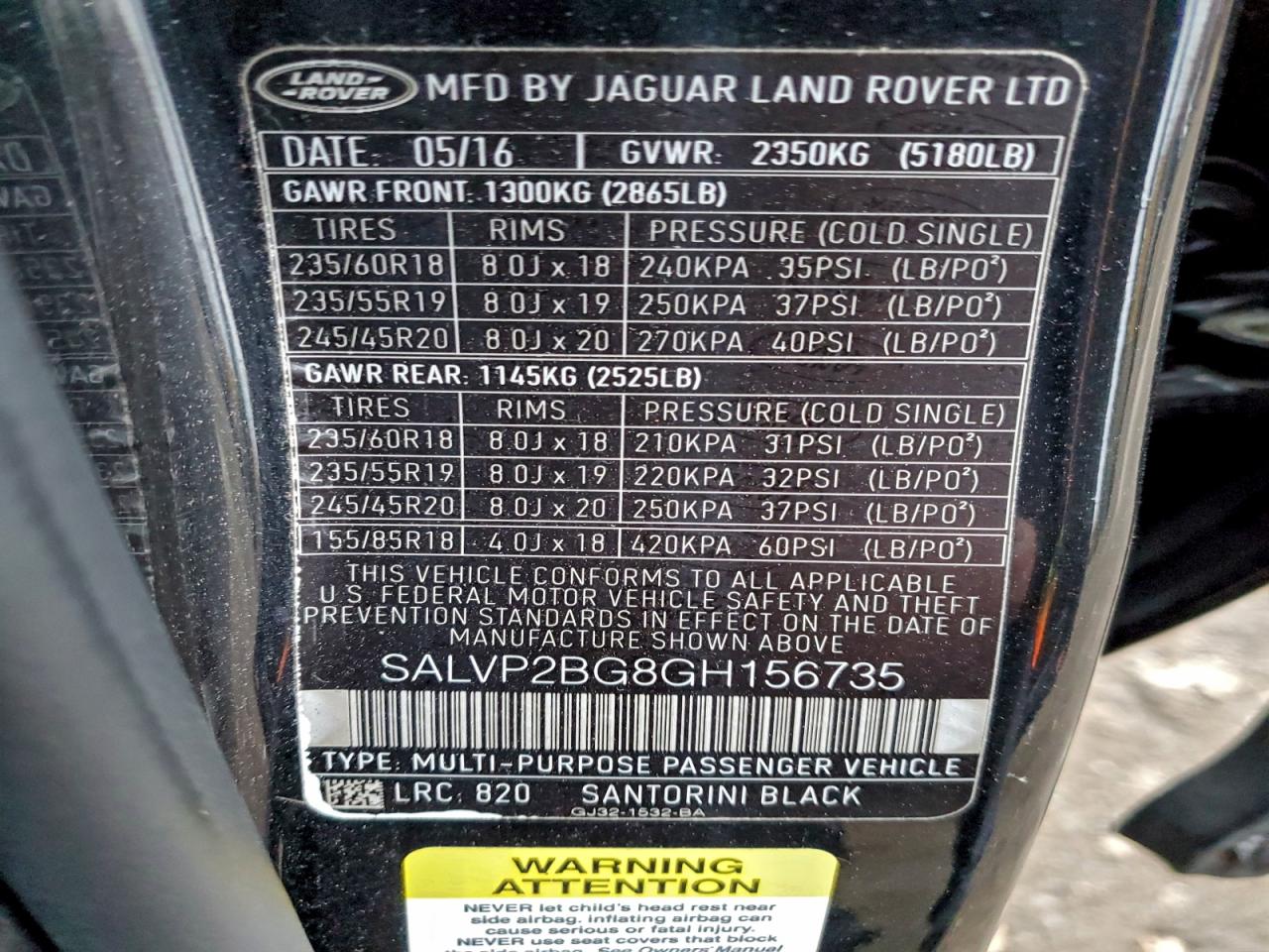 LAND ROVER RANGE ROVER EVOQUE SE 2016