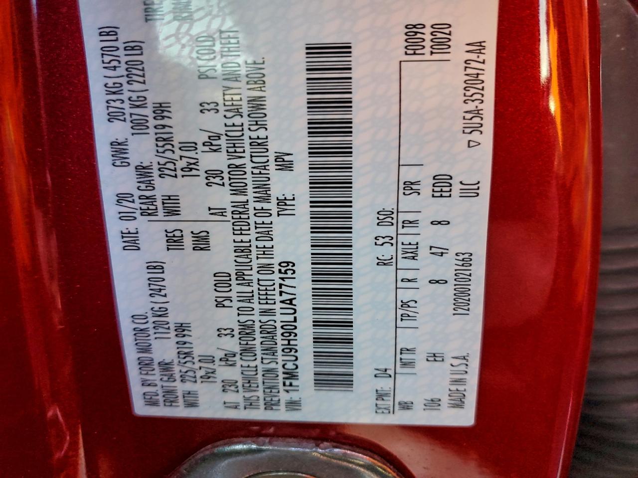 FORD ESCAPE SEL 2020