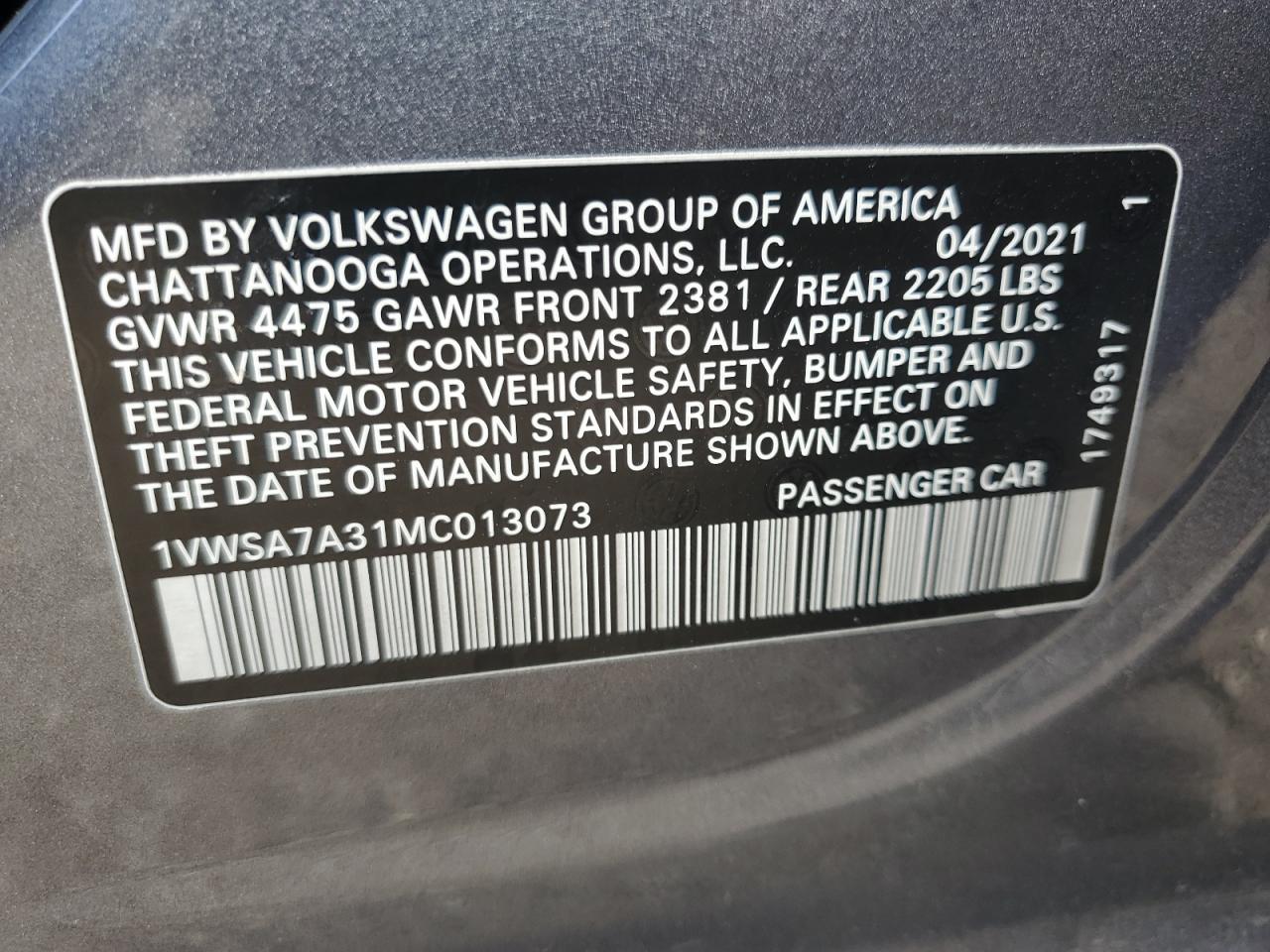 VOLKSWAGEN PASSAT SE 2021