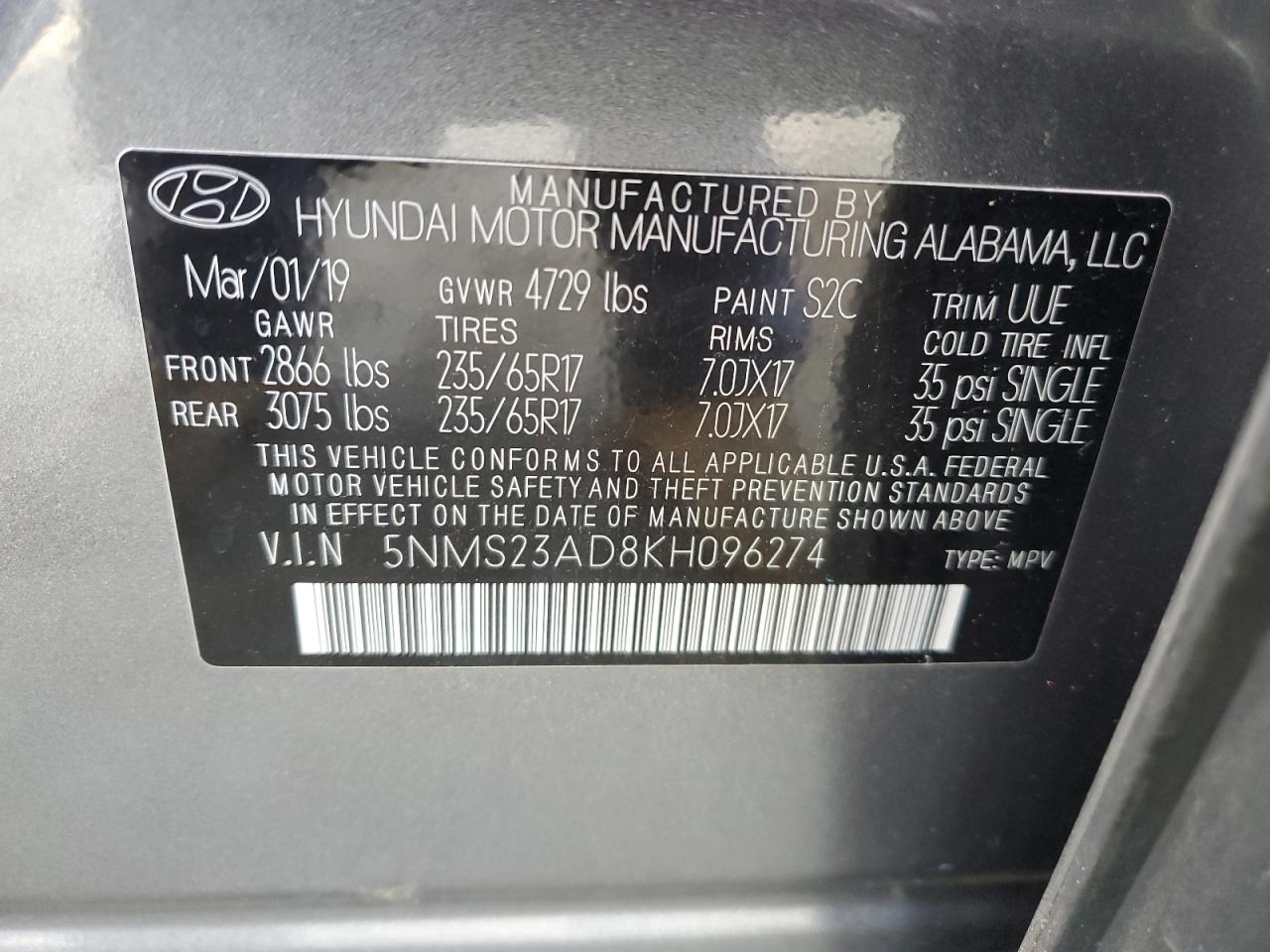 HYUNDAI SANTA FE SE 2019