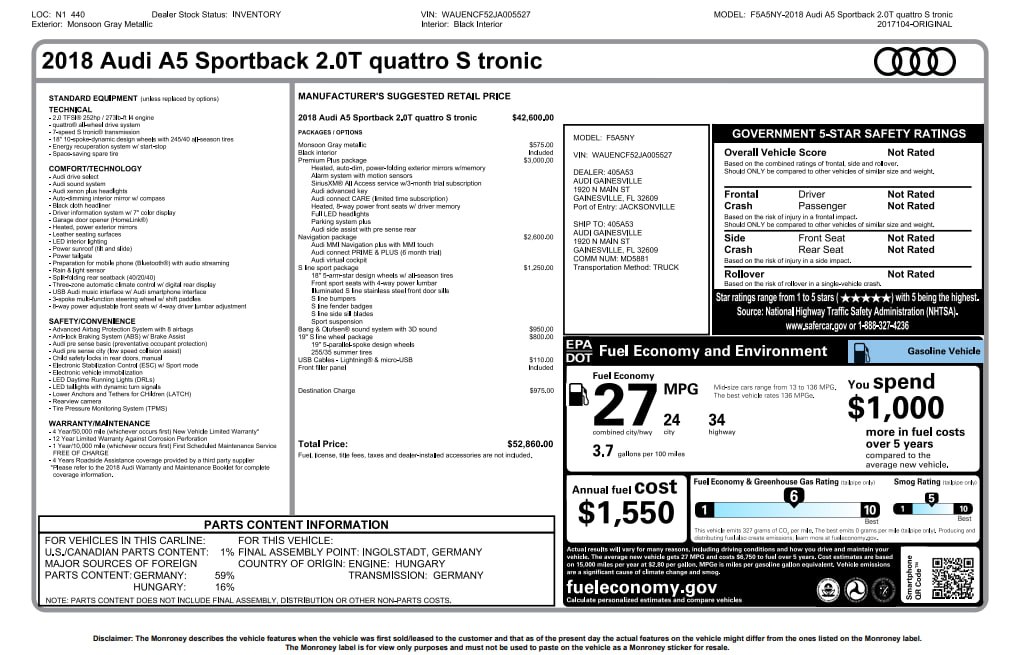 AUDI A5 PREMIUM PLUS S-LINE 2018