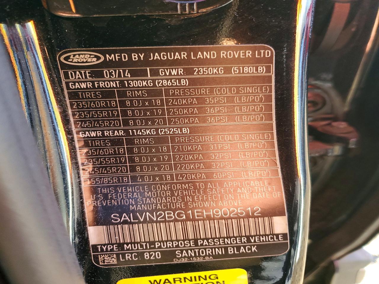 LAND ROVER RANGE ROVER EVOQUE PURE 2014