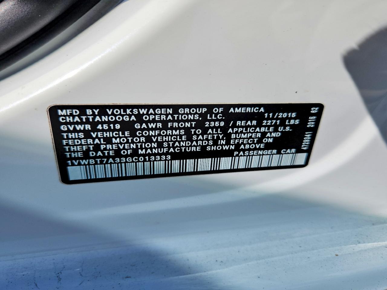 VOLKSWAGEN PASSAT SE 2016