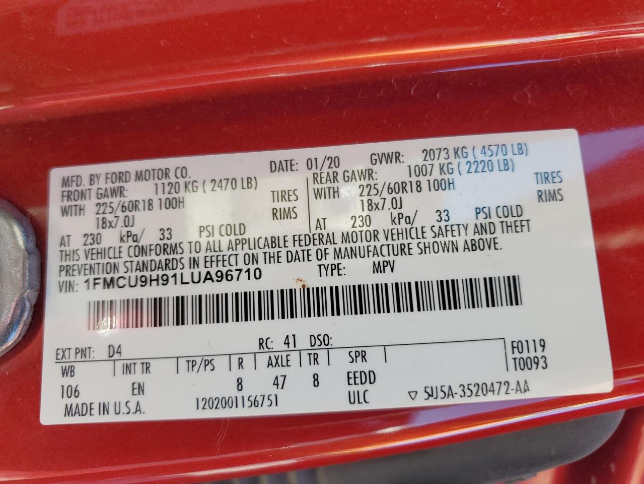 FORD ESCAPE SEL 2020