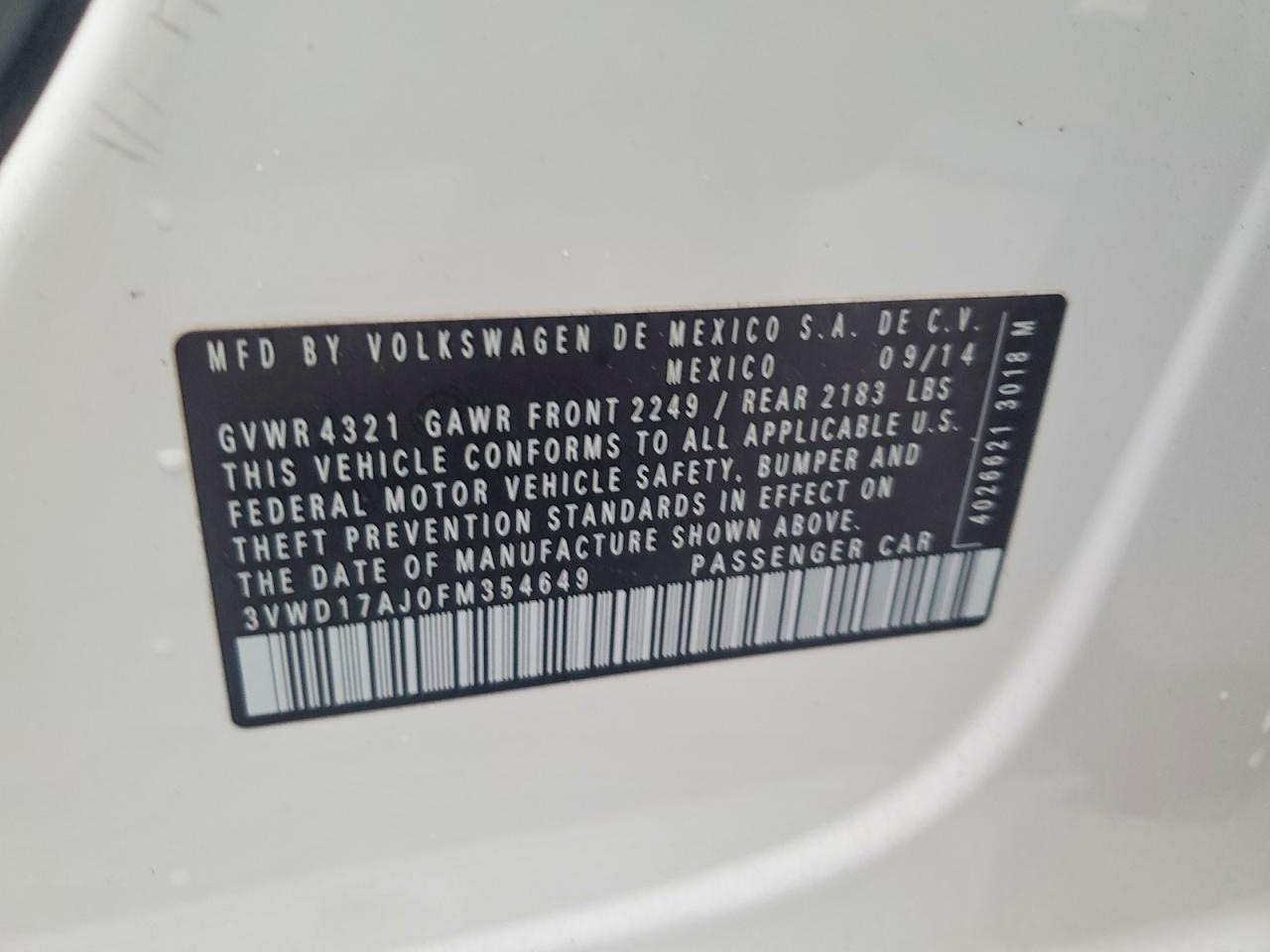 VOLKSWAGEN JETTA SE 2014