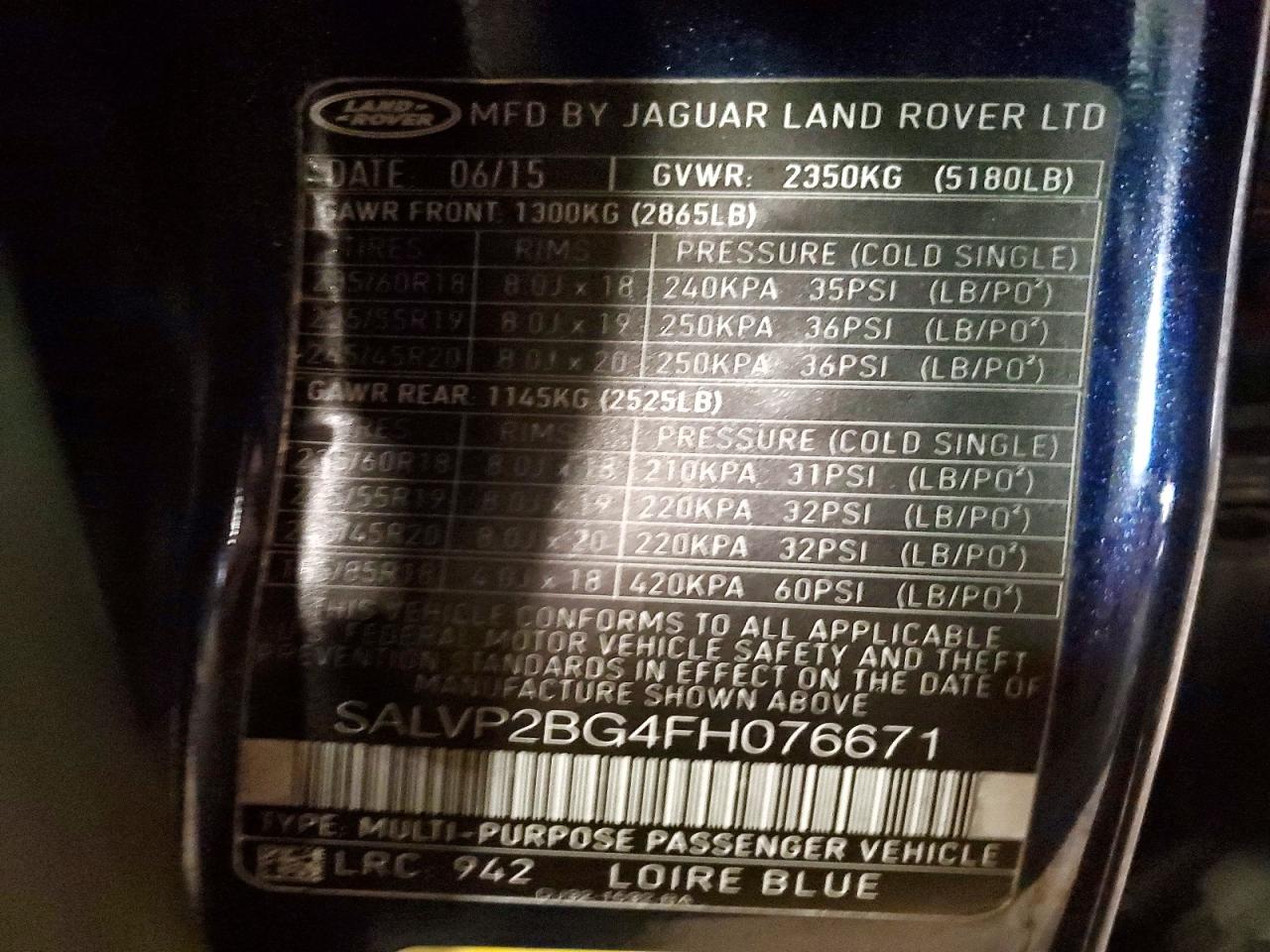 LAND ROVER RANGE ROVER EVOQUE PURE PLUS 2015