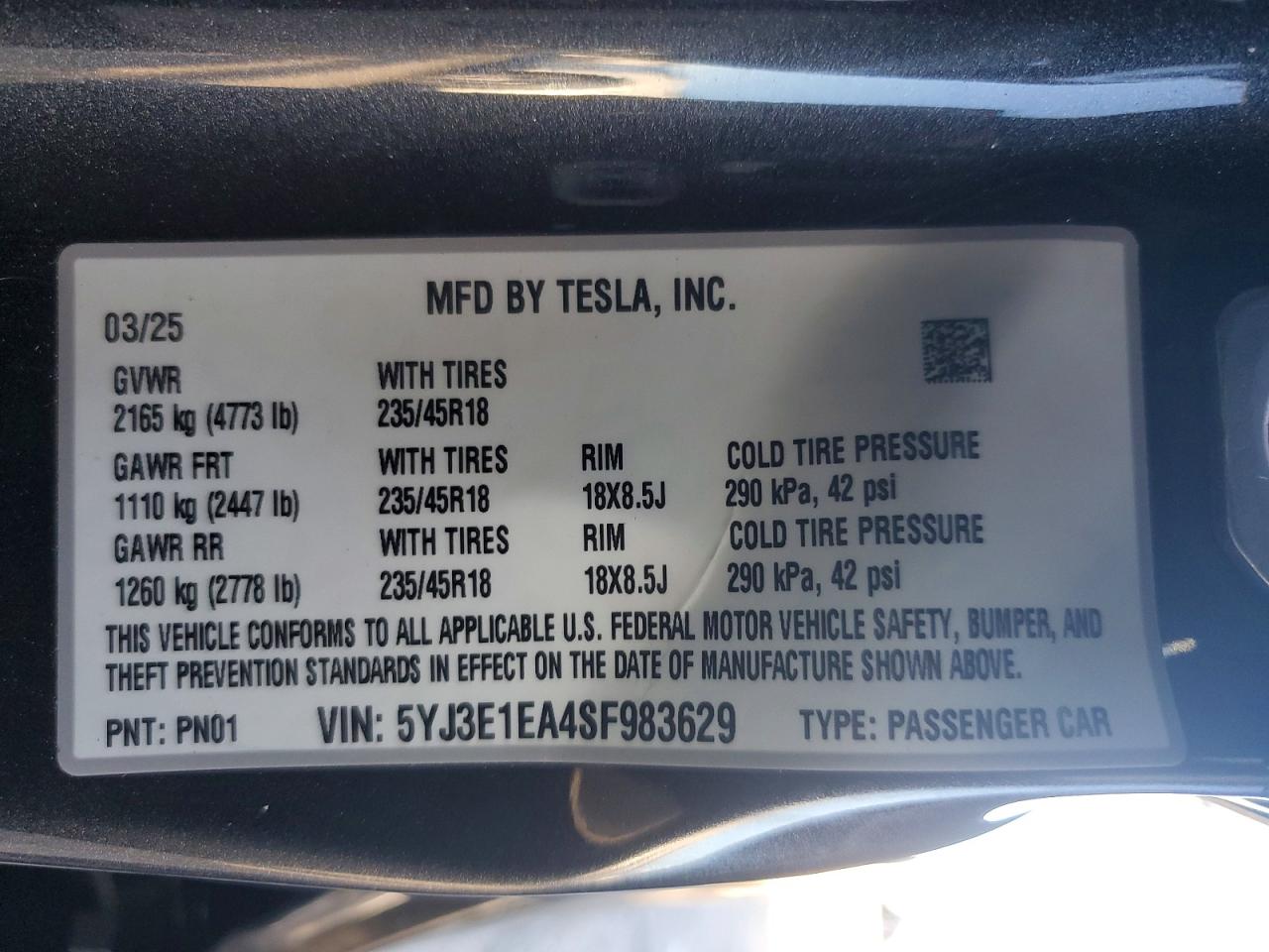 TESLA MODEL 3 RWD LONG RANGE 2025