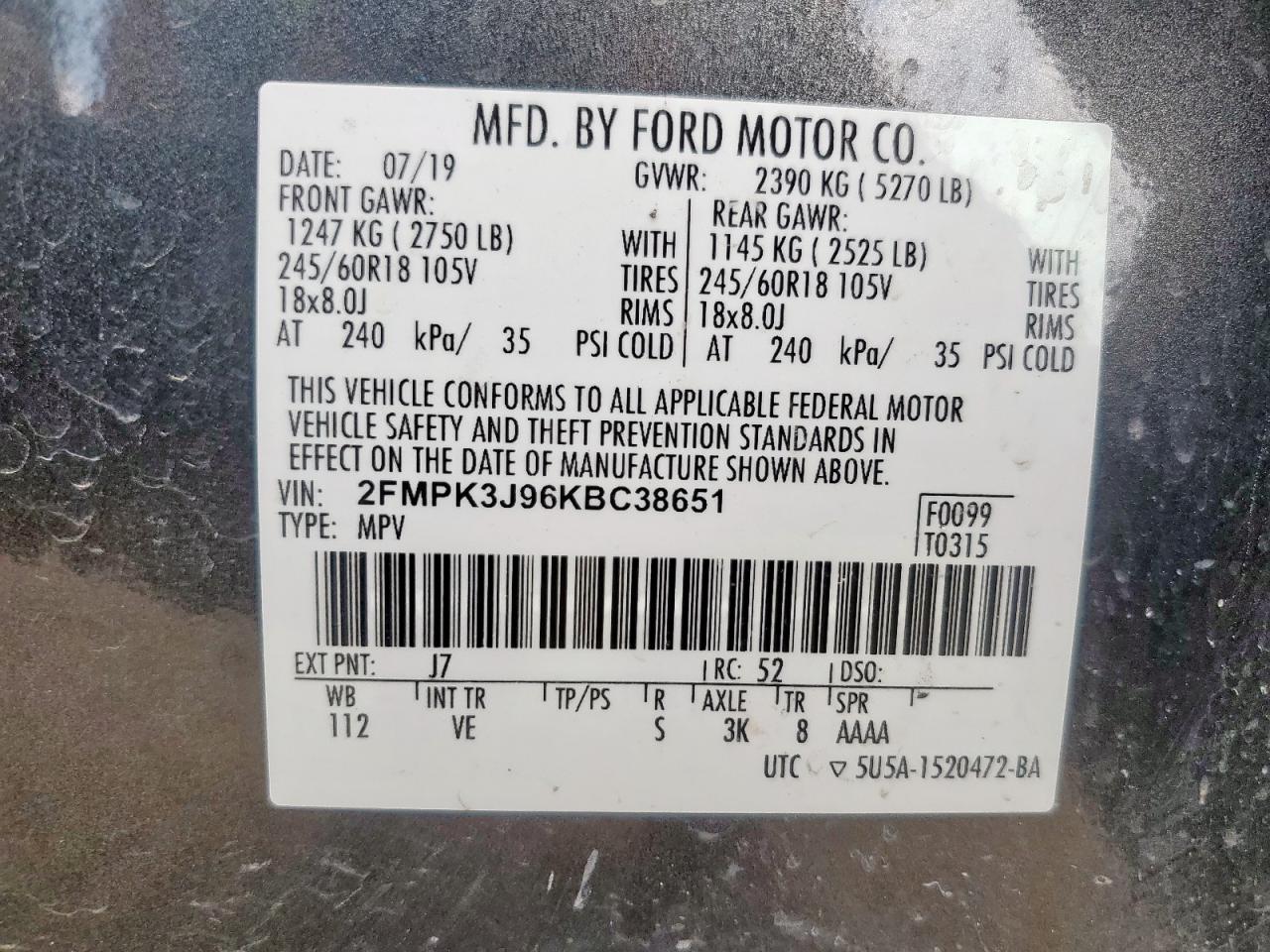 FORD EDGE SEL 2019
