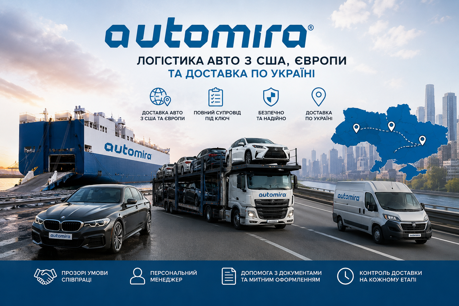 логістика авто з США доставка авто з Європи перевезення авто по Україні Automira USA логістика авто