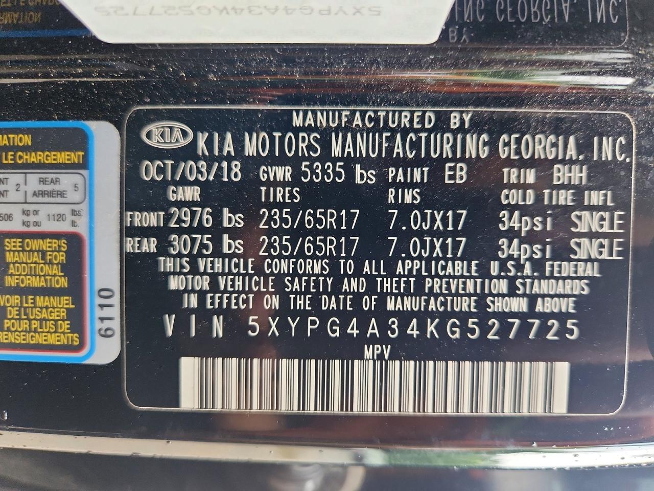 KIA SORENTO LX 2018