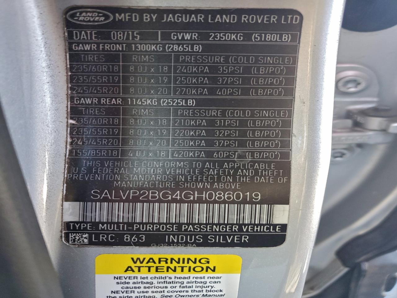 LAND ROVER RANGE ROVER EVOQUE SE 2015