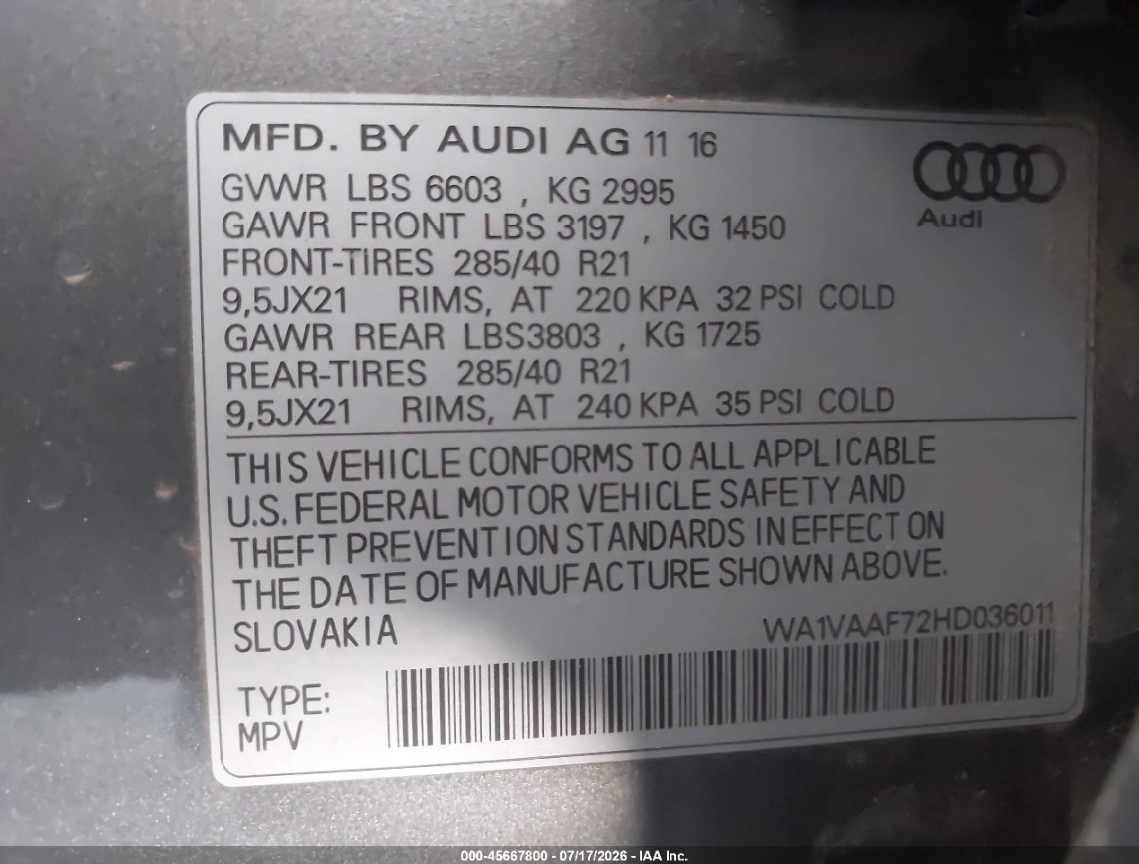 AUDI Q7 PRESTIGE 2016
