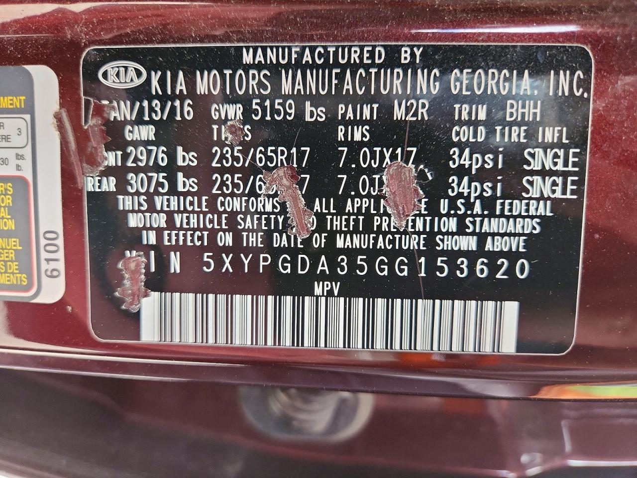 KIA SORENTO LX 2016